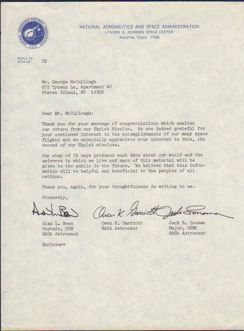 Astronauts NASA letter (1 of 1)