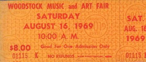 Woodstock Ticket: A original Saturday one day admission ticket to famous 69 event with COA
