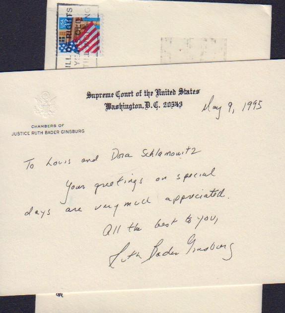 Ruth Bader Ginsburg: A RARE on embossed Supreme Court card long letter ALL in her hand Historic BEST letter offered in the market since her death ! With COA
