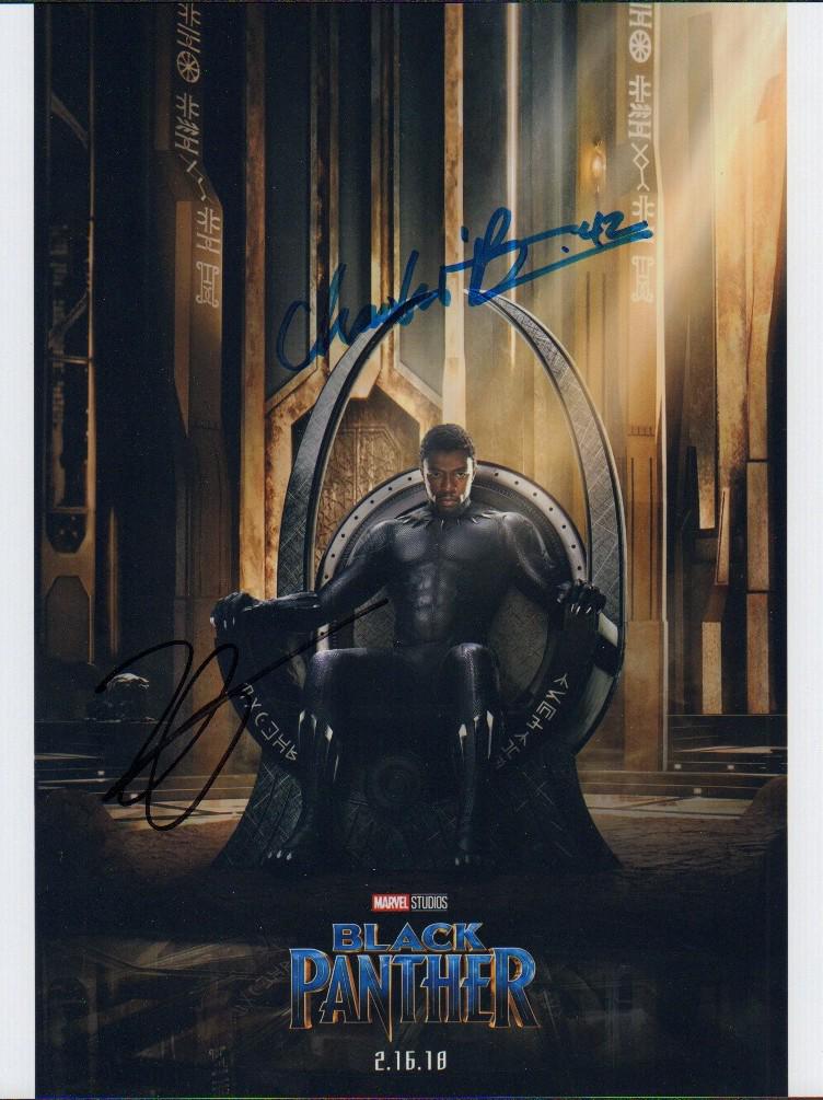 Black Panther: Signed color 8x10 by Chadwick Boseman and Director Ryan Cooglar with COA