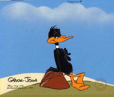 Chuck Jones Daffy Duck cel: A Daffy Duck animation cel hand signed by Chuck Jones and numbered 98 out of 100