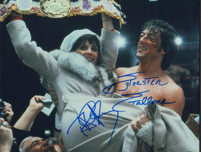 Rocky cast 11x14: A color 11x14 signed privately by Stallone and later by Talie Shire in LA with COA