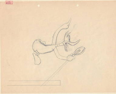 Daffy Duck vintage Warner Brothers original pencil: An original 40s WB Daffy Duck pencil sketch on artist paper with COA