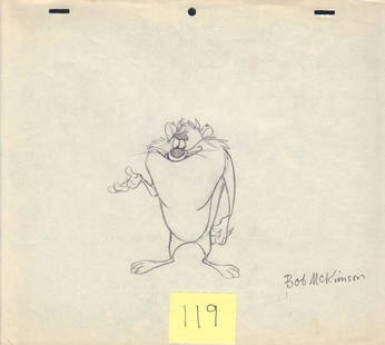 Tazmanian Devil Bob McKimson signed original WB art: A great Tazmanian Devil sketch circa 50-60s signed by artist Bob McKimson later with COA