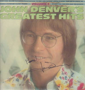 John Denver LP: A signed LP by the deceased music legend