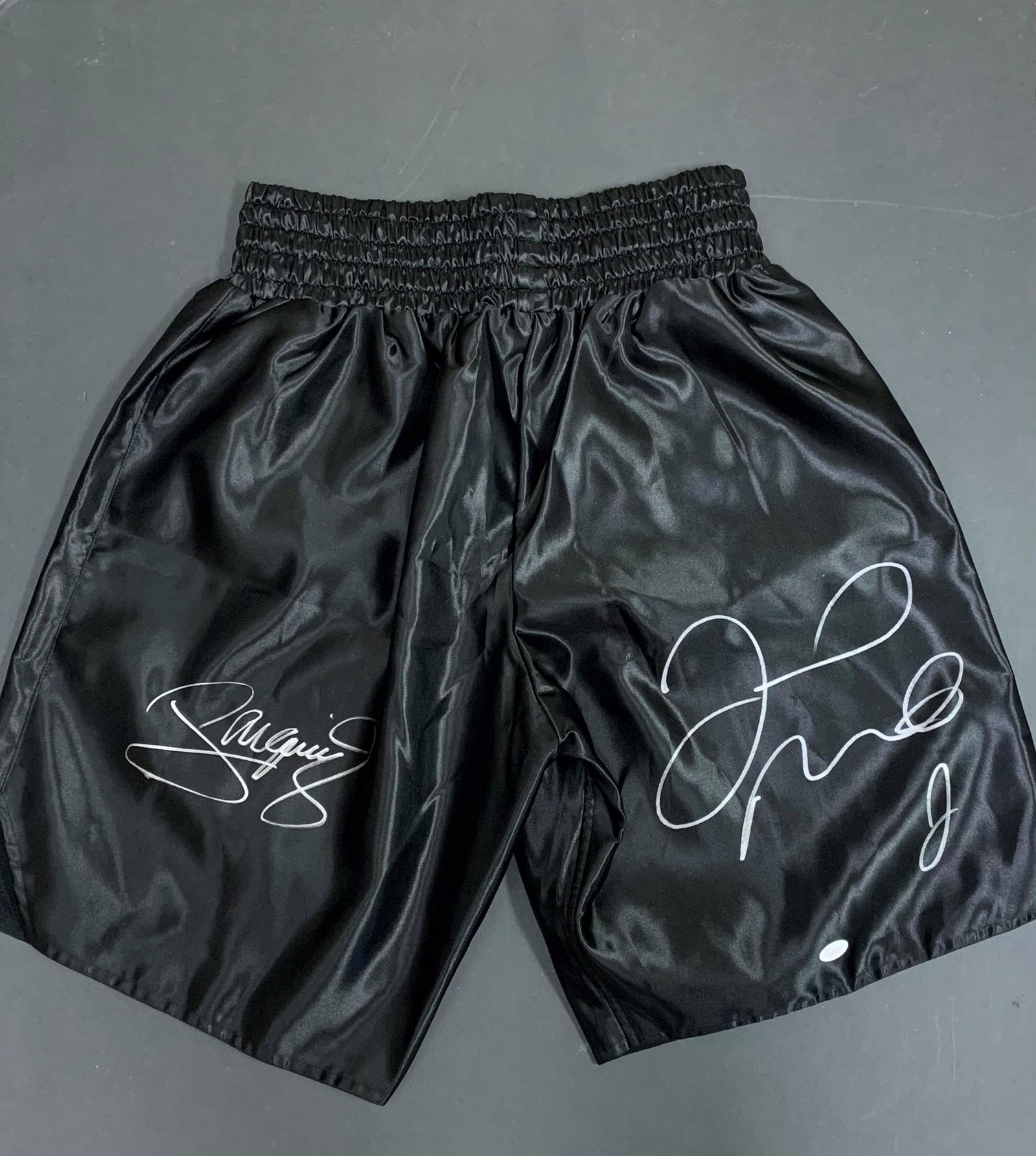 Manny and Floyd signed boxing trunks JSA (1 of 1)