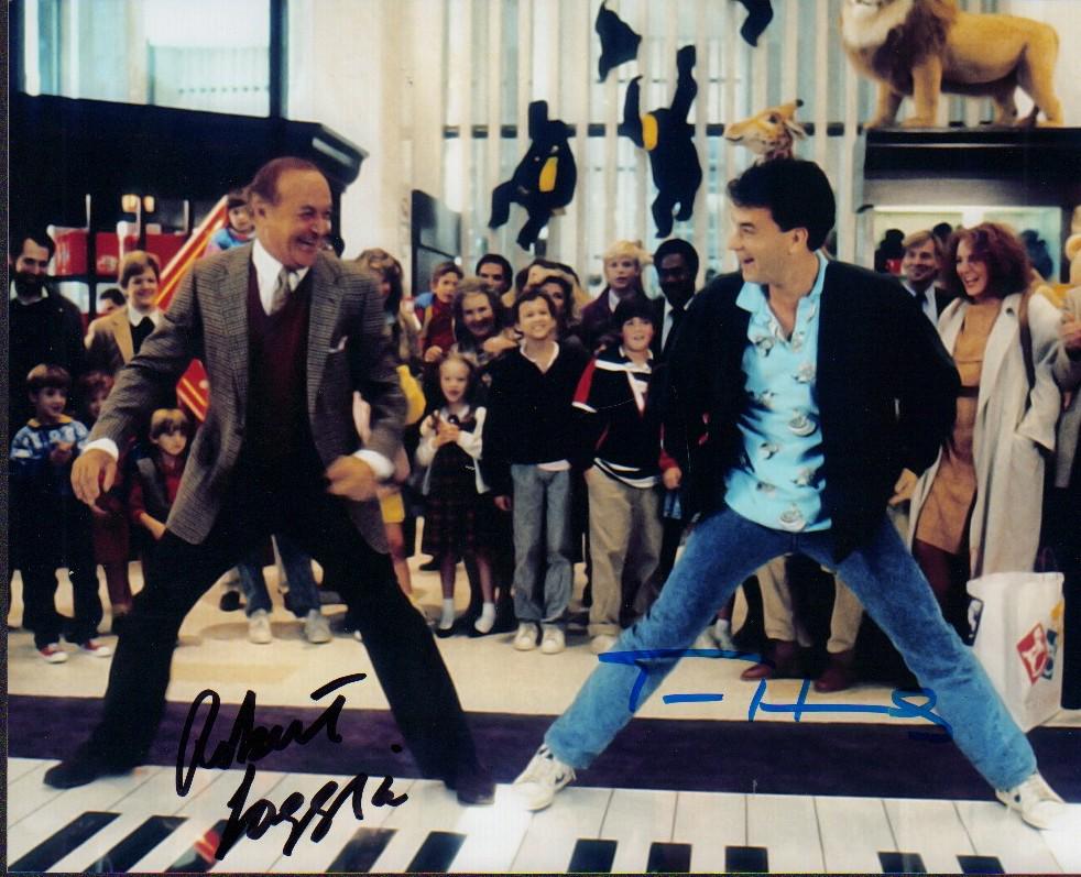 BIG: A color signed 8x10 of the classic FAO Schwartz toy scene signed by both stars Tom Hanks and Robert Loggia with COA