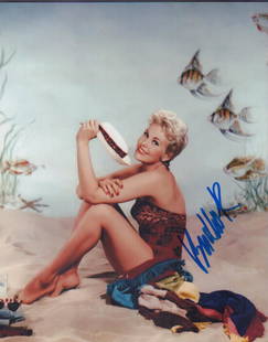 Kim Novak: A color vintage image signed of the famous Hitchock blonde actress with COA