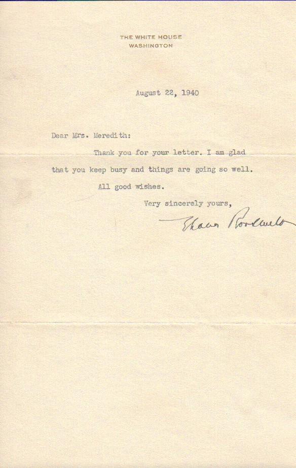 Eleanor Roosevelt letter (1 of 1)