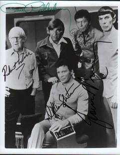 Star Trek rare first film cast: A rare bw vintage signed 8x10 by William Shatner Leonard Nimoy Deforest Kelley AND Director Robert Wise AND creator Gene Roddenberry