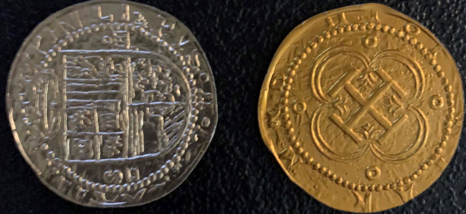 Pirates of the Caribbean prop doubloons: Both style gold and silver prop doubloons used in cave scenes in final of first film obtained FROM Disney