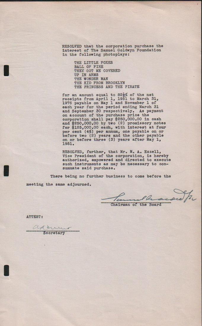 Samuel Goldwyn document signed (1 of 1)