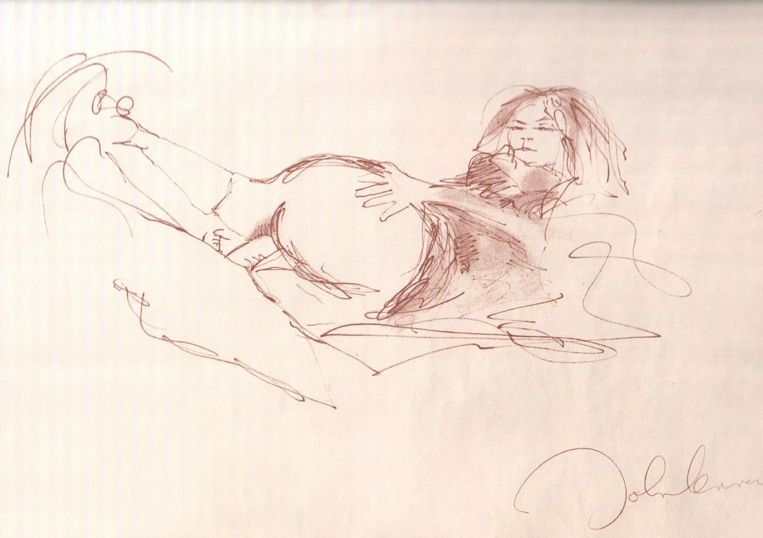 John Lennon Bag One lithograph: A lt edition lithograph fro the 1970 bag one suite of prints this one an erotic image of Yoko with COA