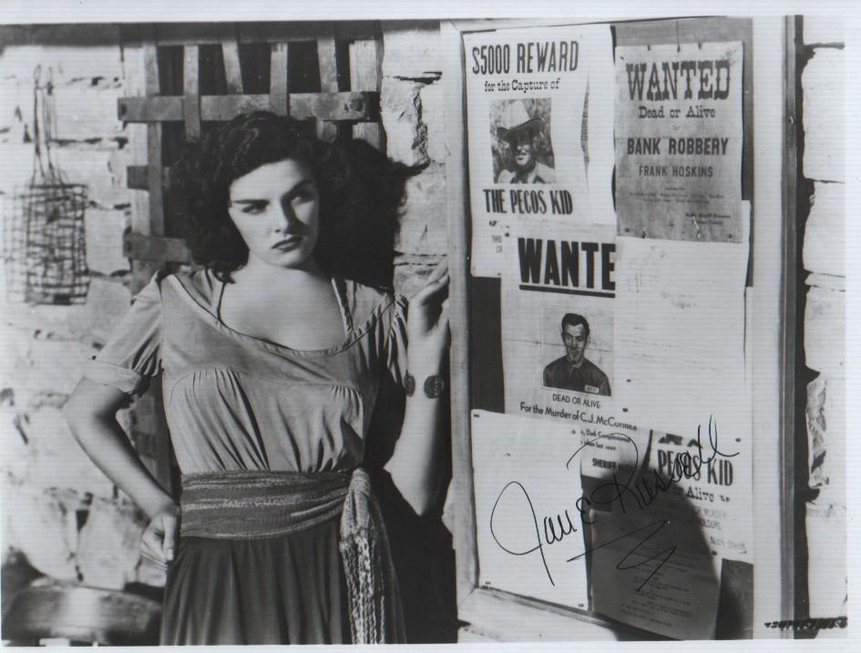 Jane Russell: An unusual Outlaw signed vintage bw 8x10 by the film legend with COA