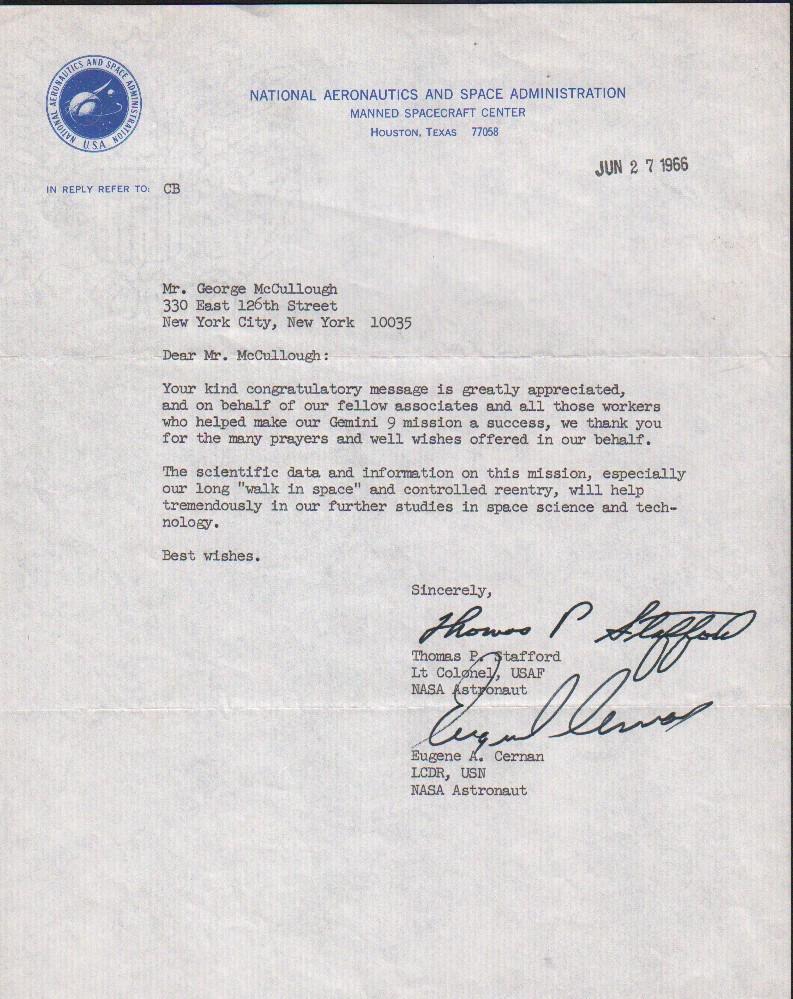 1966 NASA astronauts letter (1 of 1)
