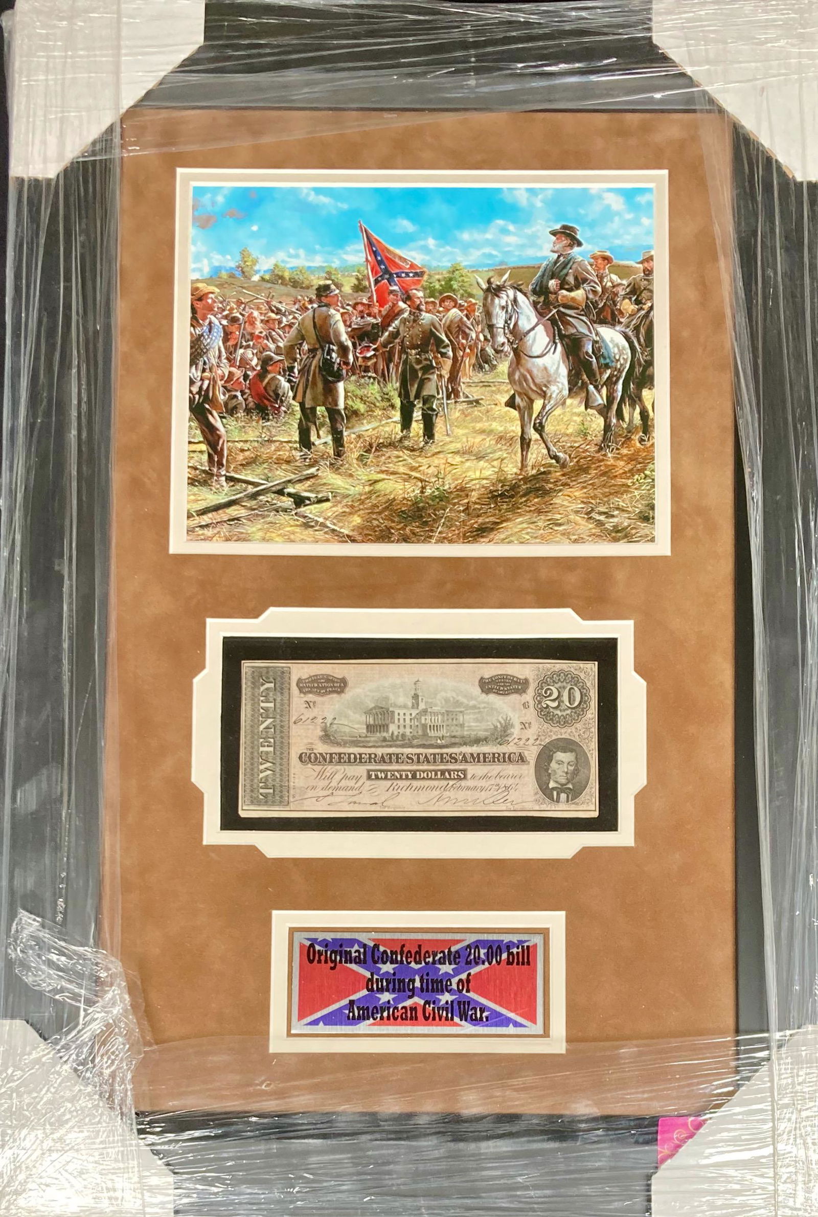 MINT condition Confederate 20 dollar bill framed (1 of 1)