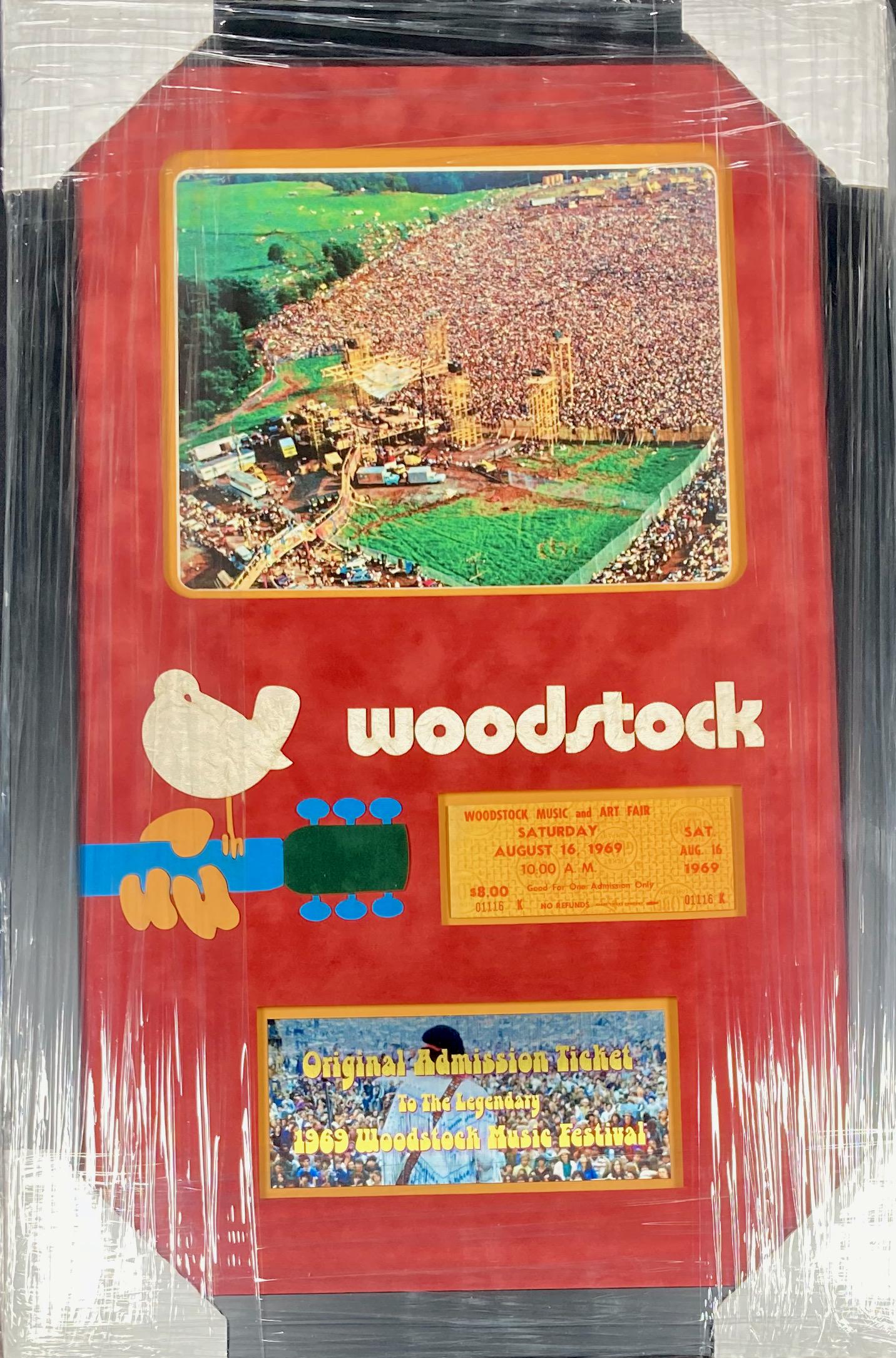 Woodstock Original Saturday Ticket Framed: An original Saturday Woodstock ticket framed to museum standards with COA