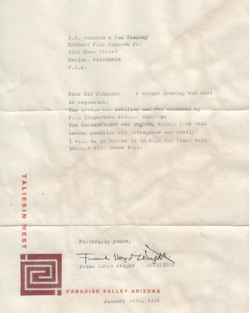 Frank Lloyd Wright letter (1 of 1)