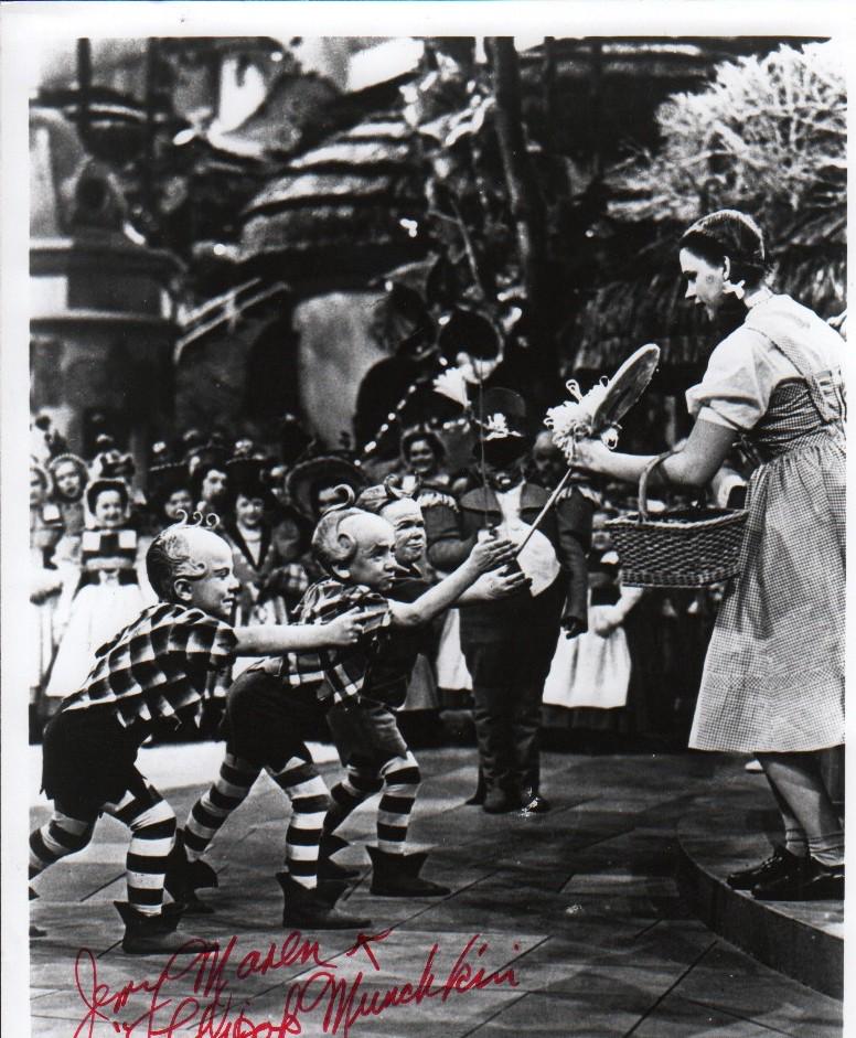 Jerry Maren Munchkin of Wizard of Oz: A Wizard of Oz signed bw 8x10 by munchkin star Jerry Maren who adds Lolipop Guild with COA