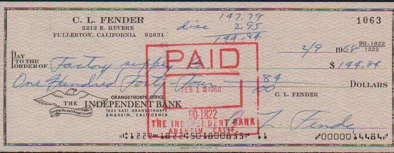 Fender Guitars CL Fender bank check (1 of 1)