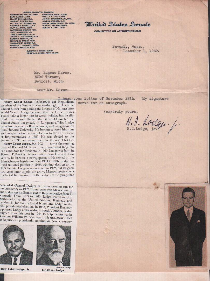 Henry Cabot Lodge letter (1 of 1)