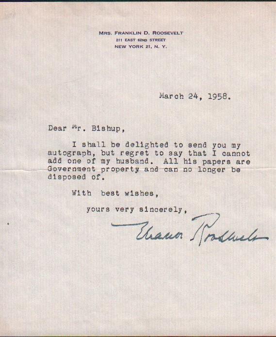 Eleanor Roosevelt typed letter signed (1 of 1)