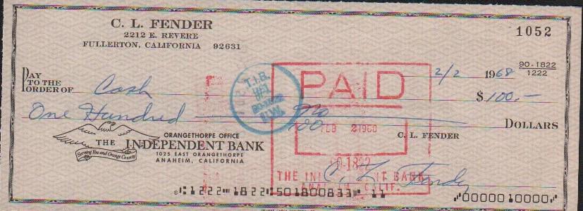 C.L. Fender banl check signed Fender Guitars (1 of 1)