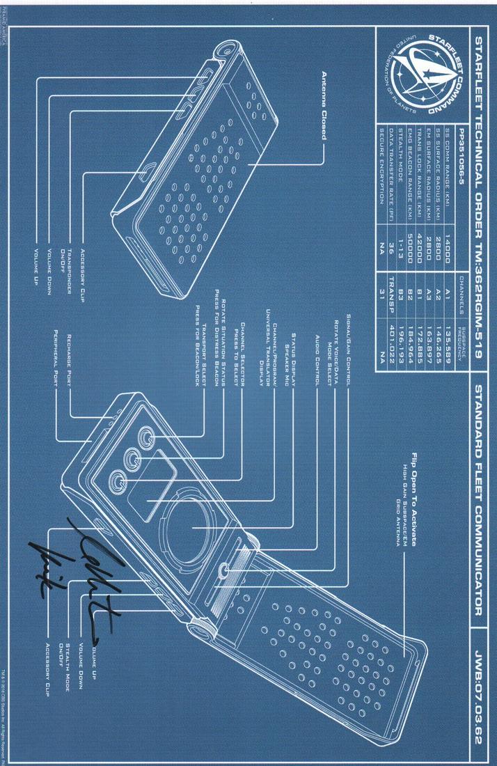 William Shatner Star Trek communicator blueprint signed (1 of 1)