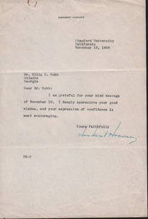 Herbert Hoover Typed letter signed: A 1928 early Hoover typed letter signed by the past US Preident of the USA with COA