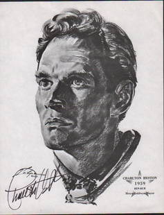 Charlton Heston Volpe Print signed: A litho of him in the role he won the Academy Award by artist Volpe signed IN PERSON BY Heston with COA