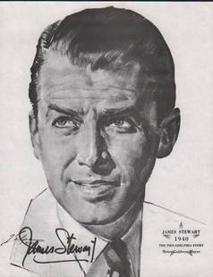 Jimmy Stewart Volpe print signed: A litho of him in the role he won the Academy Award for by artst Volpe signed by the legendary actor with COA