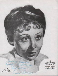 Luise Rainer B Volpe print signed: A litho of her in the role she won the AA for by artist Volpe with COA