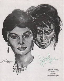 Sophia Loren Volpe print signed: A litho of her in the role she won the AA for by artist Volpe with COA