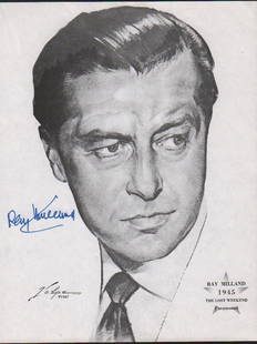 Ray Milland Volpe print signed: A litho of him in the role he won the Academy Award for by artst Volpe signed by the legendary actor with COA