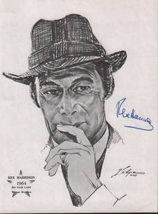 Rex Harrison Volpe print signed: A litho of him in the role he won the Academy Award for by artst Volpe signed by the legendary actor with COA