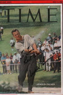 Arnold Palmer TIME magazine cover signed: An original 1960 Time magazine cover signed by Arnold coming out of a sand trap with COA