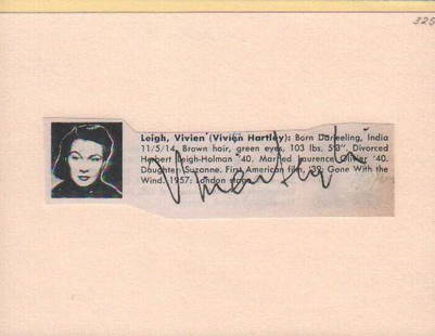 Vivien Leigh Gone with the Wind signature: A nice signature across a news blurb on her signed by Scarlett of GWTW fame with COA