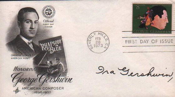 Ira Gershwin FDC: A FDC honoring his brother George Gershwin signed by equally legendary composer Ira Gershwin with COA