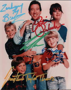 Home Improvement cast signed photograph: A color vintage cast signed photograph by Tim Allen Patricia Richardson Zachary Ty Brian Jonathan Taylor Thomas and one more with COA