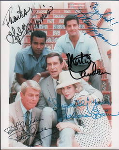 Mission Impossible cast signed photograph: A cast signed vintage 8x10 by Peter Graves Barbara Bain Martin Landau Greg Morris and Peter Lupus with COA