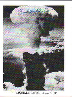 Paul Tibbetts Atomic Bomb Enola Gay signed photograph: A signed bw 8x10 of the bomb blast at Hiroshima dropped by Pilot Col Paul Tibbetts who signed the print with COA