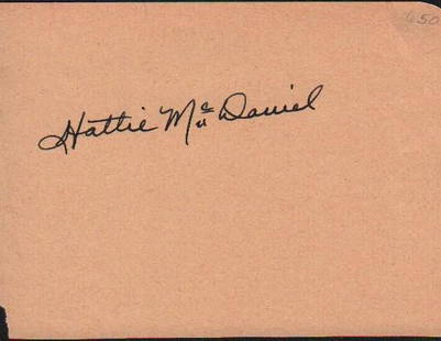 Hattie McDaniel Gone with the Wind rare signature: A rare fountain pen signed autograph album page by the FIRST African American AA winner Hattie McDaniel for Gone with the Wind with COA