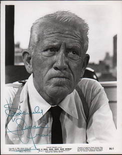 Spencer Tracy signed photograph: A rare original Itâ€™s a Mad Mad Mad Mad World signed 8x10 by Tracy with COA