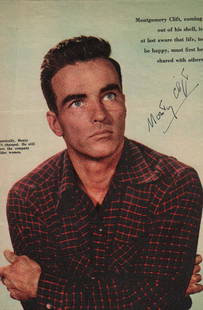 Montgomery Clift magazine advert signed: A color magazine advertisement for Clift in upcoming film signed in fountain pen ink with COA