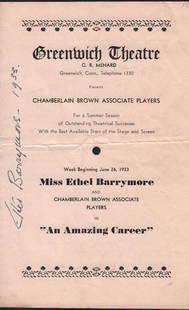 Ethel Barrymore Playbill: A Playbill early signed by the great Barrymore matriarch with COA