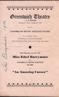 Ethel Barrymore Playbill: A Playbill early signed by the great Barrymore matriarch with COA