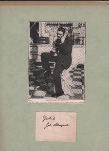 John Barrymore signature: A vintage John Barrymore signature matted with image from family patriarch with COA