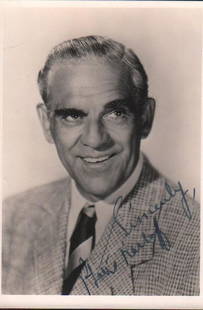 Boris Karloff signed photograph: The horror legend signed in fountain pen ink on a 5x7 photograph with COA