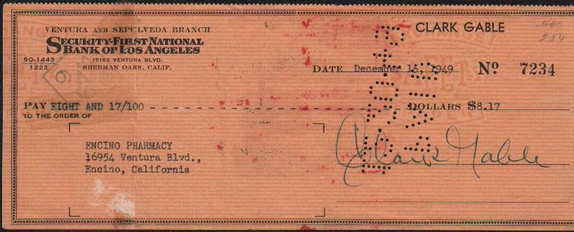 Clark Gable signed bank check (1 of 1)