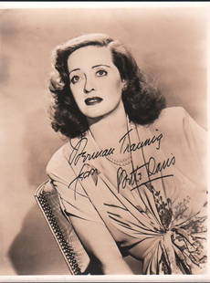 Bette Davis signed photograph: A wonderful early fountain pen ink signed photograph of Miss Bette with COA